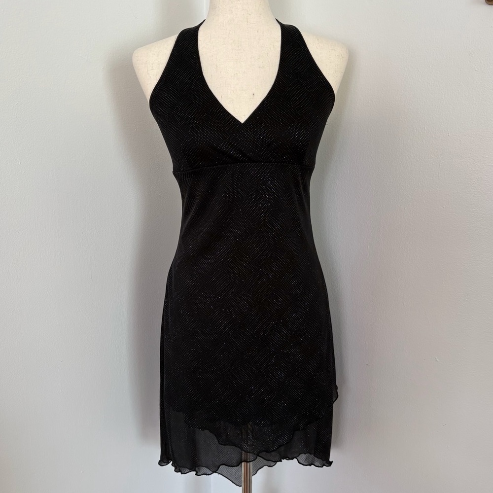 2000s Iridescent Glitter Halter Mini Dress